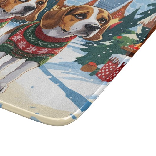 Beagle Dogs Christmas Snow Holiday Snijplank (Hoek)