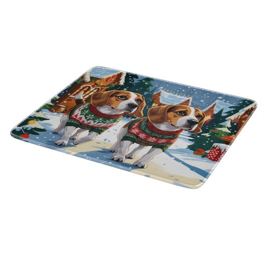 Beagle Dogs Christmas Snow Holiday Snijplank (Hoek)