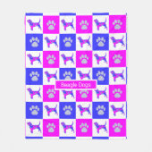 Beagle Dogs Dog & Paw Hot Pink en Blue Fleece Deken (Voorkant)