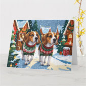 Beagle Dogs Kerstmis Sneeuw Vakantie Kaart (Gele Bloem)