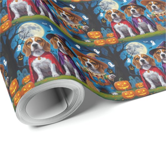 Beagle Dogs Pumpkin Halloween Grappig Cadeaupapier (Rol Hoek)