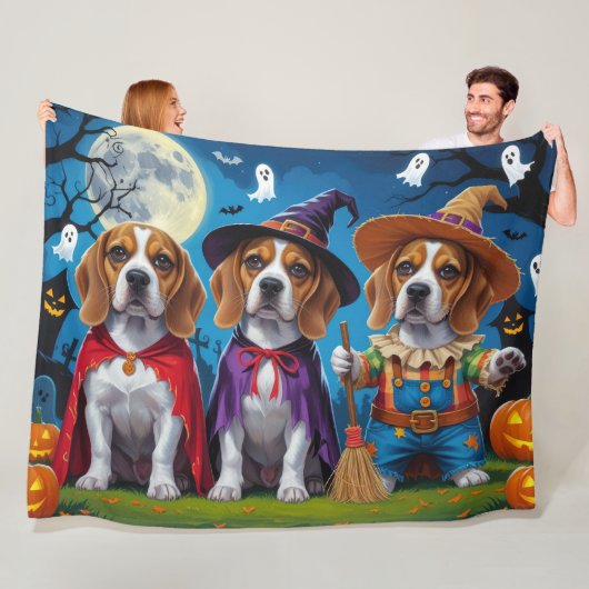 Beagle Dogs Pumpkin Halloween Grappig Fleece Deken (In situ)