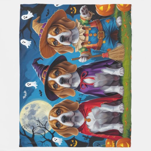 Beagle Dogs Pumpkin Halloween Grappig Fleece Deken (Voorkant)