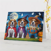 Beagle Dogs Pumpkin Halloween Grappig Kaart (Gele Bloem)