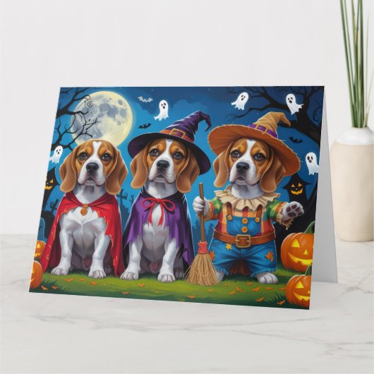 Beagle Dogs Pumpkin Halloween Grappig Kaart (Voorkant)