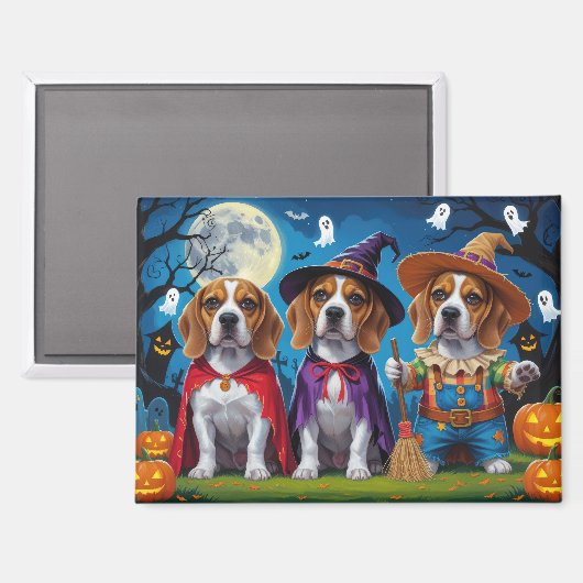 Beagle Dogs Pumpkin Halloween Grappig Magneet (Voorkant / Achterkant)