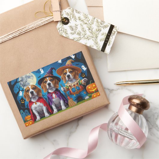 Beagle Dogs Pumpkin Halloween Grappig Rechthoekige Sticker (Geschenken)
