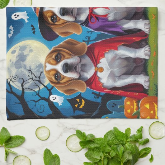 Beagle Dogs Pumpkin Halloween Grappig Theedoek (Gevouwen)