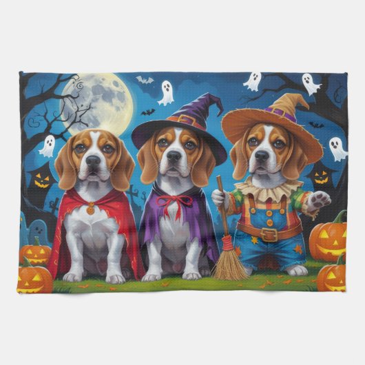 Beagle Dogs Pumpkin Halloween Grappig Theedoek (Horizontaal)