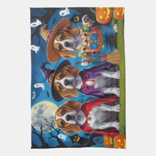 Beagle Dogs Pumpkin Halloween Grappig Theedoek (Verticaal)