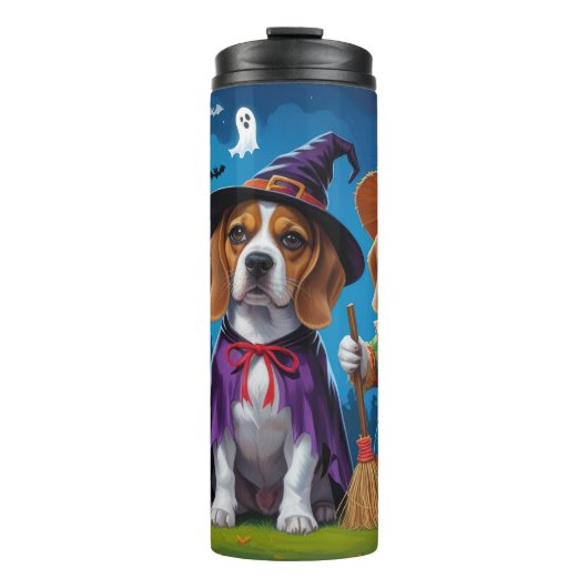 Beagle Dogs Pumpkin Halloween Grappig Thermosbeker (Voorkant)