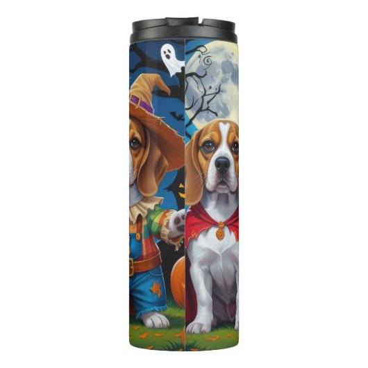 Beagle Dogs Pumpkin Halloween Grappig Thermosbeker (Achterkant)