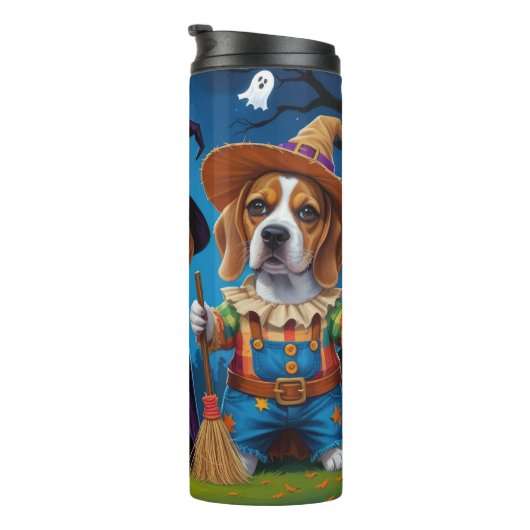 Beagle Dogs Pumpkin Halloween Grappig Thermosbeker (Geroteerd rechts)