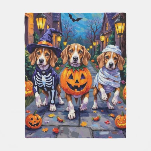 Beagle Dogs Trick-or-Treating in Halloween kostuum Fleece Deken (Voorkant)