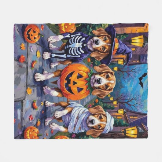 Beagle Dogs Trick-or-Treating in Halloween kostuum Fleece Deken (Voorkant (Horizontaal))