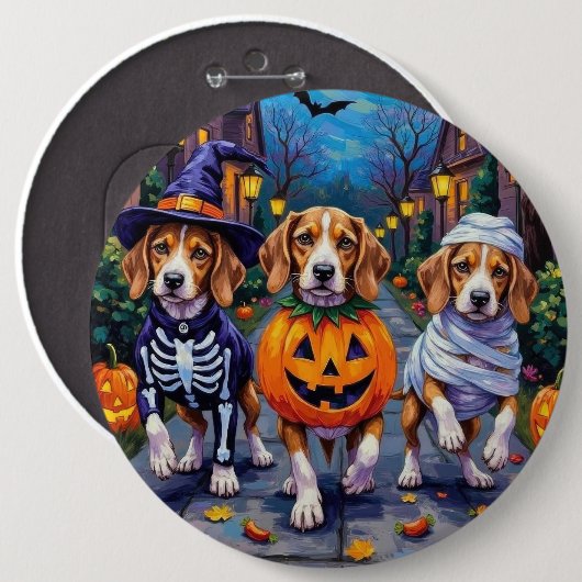 Beagle Dogs Trick-or-Treating in Halloween kostuum Ronde Button 6,0 Cm (Voorkant /achterkant)