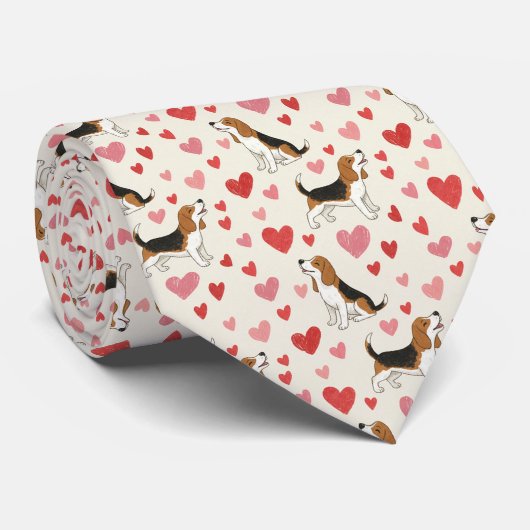 Beagle Dogs with Hearts Pattern Stropdas (Opgerold)