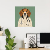 Beagle Dokter met Medische Jas en Stethoscoop Poster (Thuiskantoor)