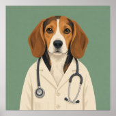 Beagle Dokter met Medische Jas en Stethoscoop Poster (Voorkant)