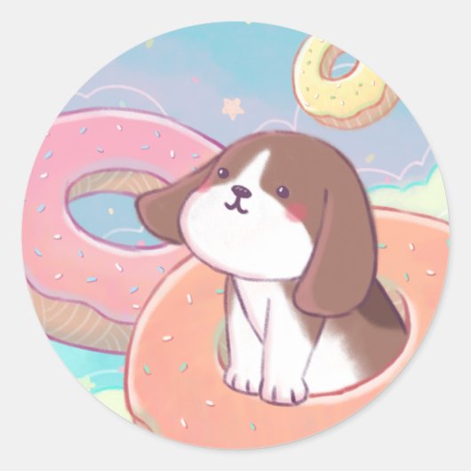 Beagle & Donuts Ronde Sticker (Voorkant)