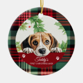 Beagle eerste kerstmis persoonlijk gemaakt keramisch ornament (Voorkant)