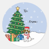 Beagle en kerstboom ronde sticker (Voorkant)