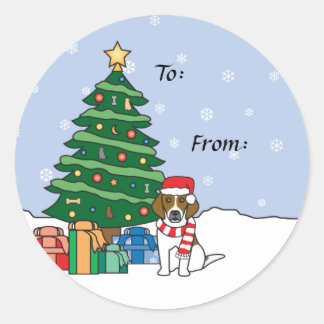 Beagle en kerstboom ronde sticker