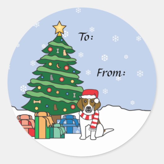 Beagle en kerstboom ronde sticker (Voorkant)