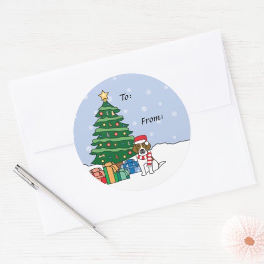 Beagle en kerstboom ronde sticker (Envelop)