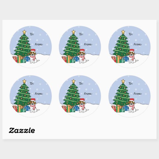 Beagle en kerstboom ronde sticker (Vel)
