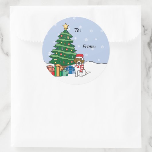 Beagle en kerstboom ronde sticker (Tas)