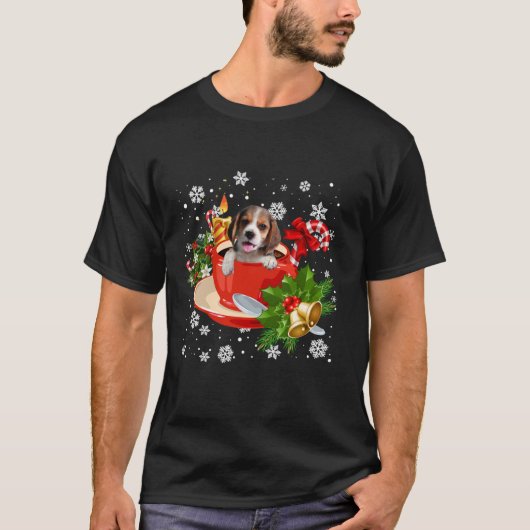 Beagle en koffie Kerstmis Sneeuw Lichten Pyjama XM T-shirt (Voorkant)