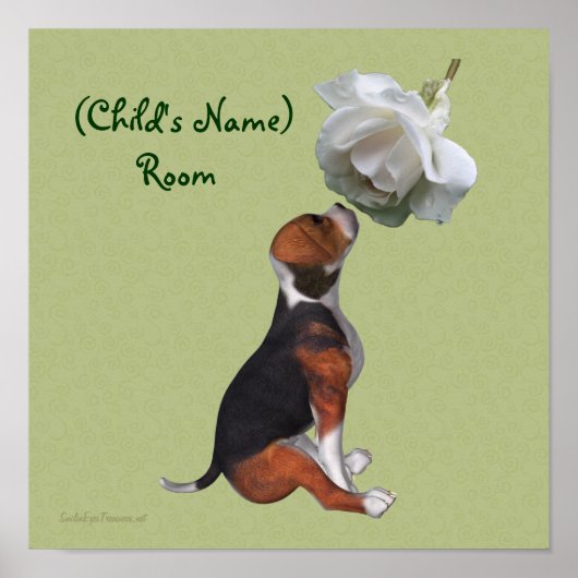 Beagle En Roos Kinderkamer Persoonlijk  Poster (Voorkant)