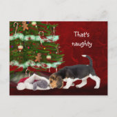 Beagle en stout kat kerst feestdagenkaart (Voorkant)