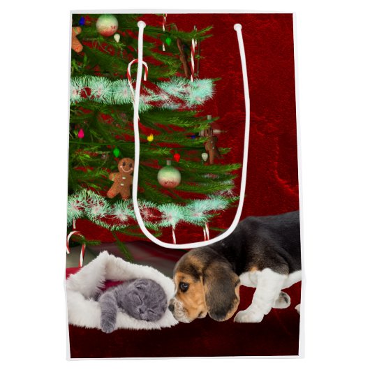 Beagle en stoute kat Kerstmis Medium Cadeauzakje (Achterkant)