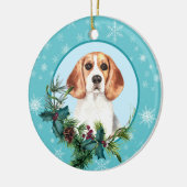 Beagle Evergreen Blue Snowflake Border Keramisch Ornament (Links)