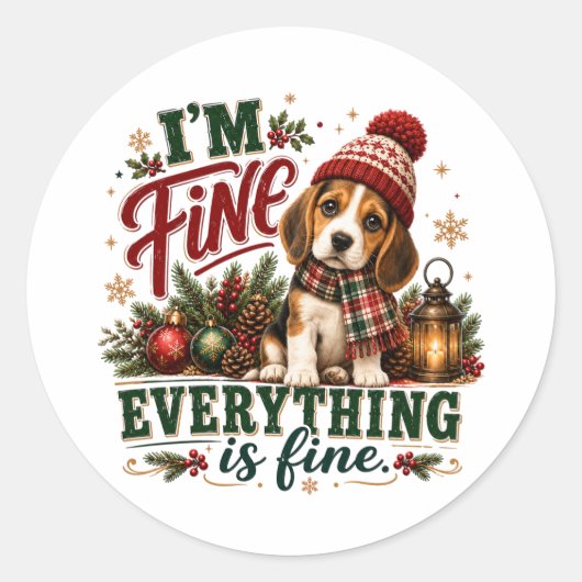 Beagle Fijn Alles Is Fijn Ronde Sticker (Voorkant)