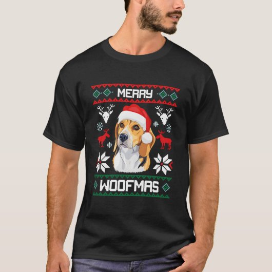 Beagle For Merry Woofmas Ugly T-shirt (Voorkant)