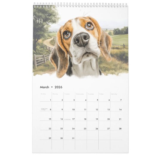 Beagle Funny Cartoon Dog Kalender (Mar 2026)