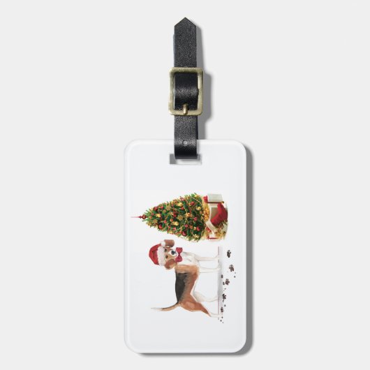 Beagle Funny Kersthond met boom Bagagelabel (Voorkant verticaal)