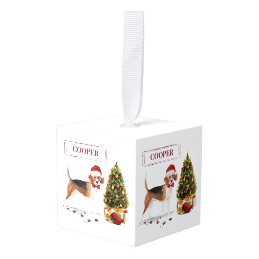 Beagle Funny Kersthond met boom Decoratie (Voorkant hoekig)