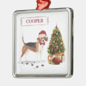 Beagle Funny Kersthond met boom Metalen Ornament (Links)