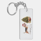 Beagle Funny Kersthond met boom Sleutelhanger (Voorkant Links)