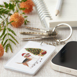 Beagle Funny Kersthond met boom Sleutelhanger