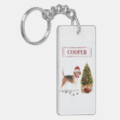Beagle Funny Kersthond met boom Sleutelhanger (Voorkant Links)