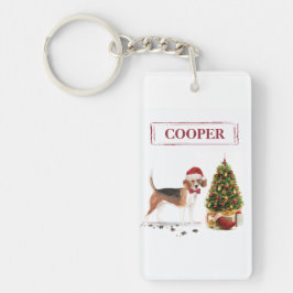 Beagle Funny Kersthond met boom Sleutelhanger