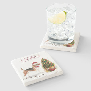 Beagle Funny Kersthond met boom Stenen Onderzetter