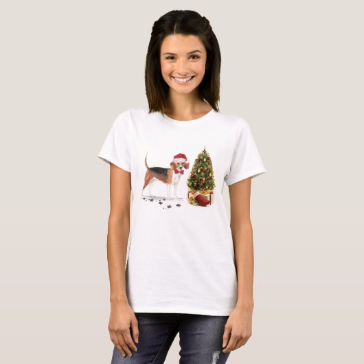 Beagle Funny Kersthond met boom T-shirt (Voorkant volledig)