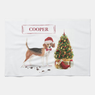 Beagle Funny Kersthond met boom Theedoek