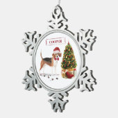 Beagle Funny Kersthond met boom Tin Sneeuwvlok Ornament (Rechts)
